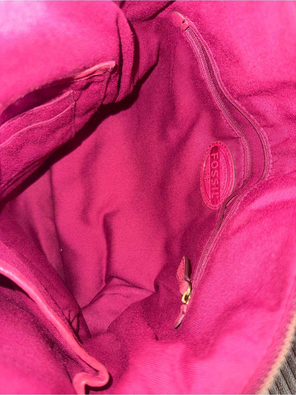 Large Fossil Maroon Leather Shoulder Bag Purse with Front Pockets and Key Fob - Picture 11 of 14